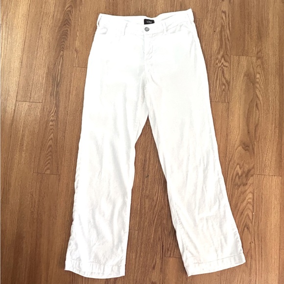 NYDJ Stretch Linen White 5-pocket Straight Leg Pants Style #MAKB2219 Size 4 - Picture 2 of 11